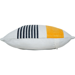 Handmade Cotton Striped Cushion Cover 45x45 cm | Modern Woven Throw Pillow Cover in White, Mustard & Navy