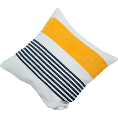 Handmade Cotton Striped Cushion Cover 45x45 cm | Modern Woven Throw Pillow Cover in White, Mustard & Navy
