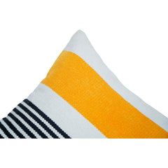 Handmade Cotton Striped Cushion Cover 45x45 cm | Modern Woven Throw Pillow Cover in White, Mustard & Navy