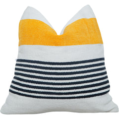 Handmade Cotton Striped Cushion Cover 45x45 cm | Modern Woven Throw Pillow Cover in White, Mustard & Navy