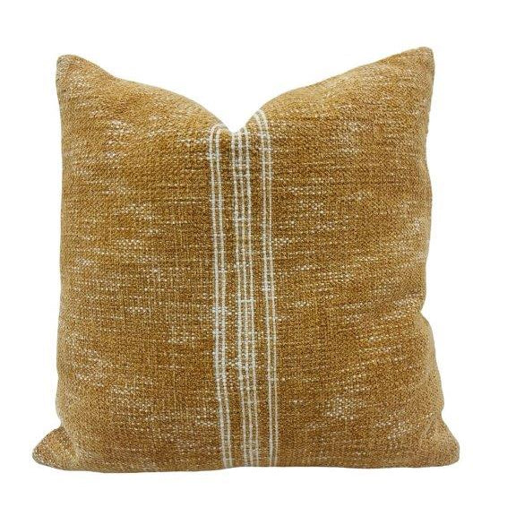 Handmade Cotton Cushion Cover 45x45 cm | Mustard Textured Woven Stripe Pillow Cover | Artisan Decorative Cushion - Bulk manufacturer & supplier from Panipat, India