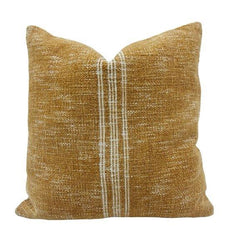 Handmade Cotton Cushion Cover 45x45 cm | Mustard Textured Woven Stripe Pillow Cover | Artisan Decorative Cushion