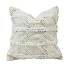 Handmade Cotton Tufted Cushion Cover 45x45 cm | Boho Geometric Textured Throw Pillow Cover | Ivory White