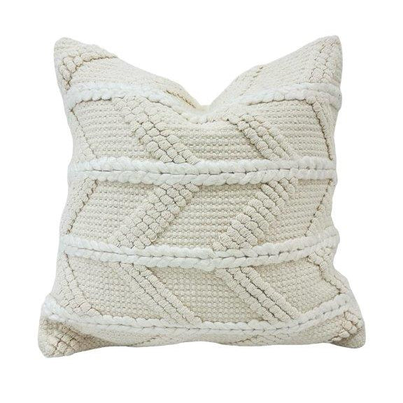 Handmade Cotton Tufted Cushion Cover 45x45 cm | Boho Geometric Textured Throw Pillow Cover | Ivory White