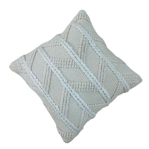 Handmade Cotton Tufted Cushion Cover 45x45 cm | Boho Geometric Textured Throw Pillow Cover | Ivory White - Bulk manufacturer & supplier from Panipat, India