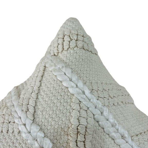 Handmade Cotton Tufted Cushion Cover 45x45 cm | Boho Geometric Textured Throw Pillow Cover | Ivory White - Bulk manufacturer & supplier from Panipat, India