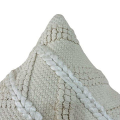 Handmade Cotton Tufted Cushion Cover 45x45 cm | Boho Geometric Textured Throw Pillow Cover | Ivory White