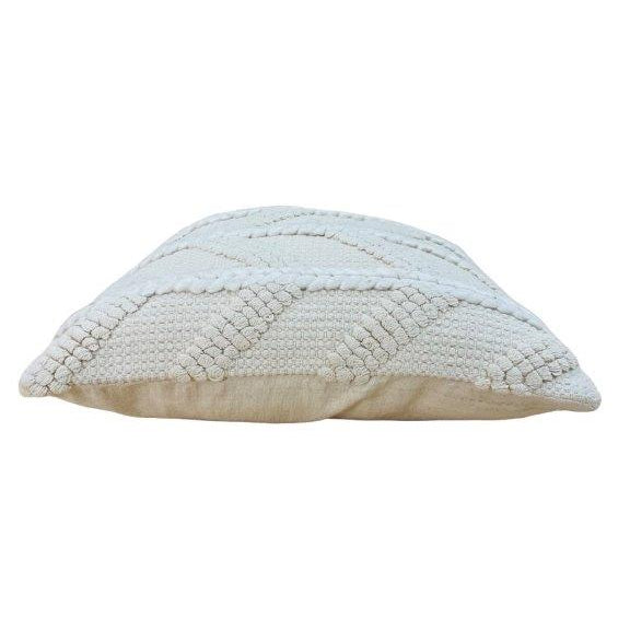 Handmade Cotton Tufted Cushion Cover 45x45 cm | Boho Geometric Textured Throw Pillow Cover | Ivory White - Bulk manufacturer & supplier from Panipat, India