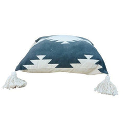 Black & Ivory Geometric Printed Cotton Cushion Cover with Tassels – 45x45 cm