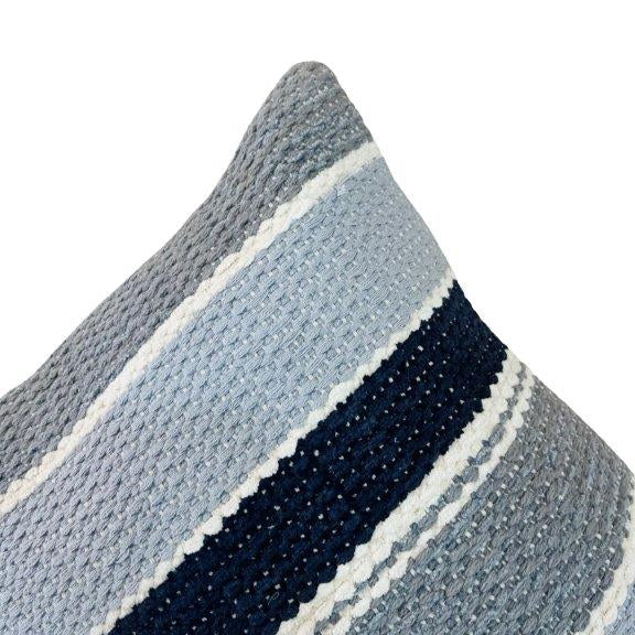 Hand Knitted Striped Cotton Cushion Cover 45x45 cm | Textured Grey, Ivory & Navy Decorative Pillow Cover - Bulk manufacturer & supplier from Panipat, India