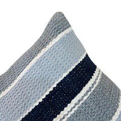 Hand Knitted Striped Cotton Cushion Cover 45x45 cm | Textured Grey, Ivory & Navy Decorative Pillow Cover