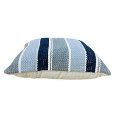 Hand Knitted Striped Cotton Cushion Cover 45x45 cm | Textured Grey, Ivory & Navy Decorative Pillow Cover