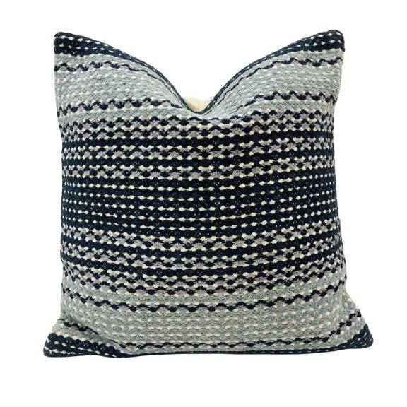 Handwoven Cotton Chenille Striped Cushion Cover – Navy Blue & Ivory Textured Decorative Pillow Cover 45x45 cm - Bulk manufacturer & supplier from Panipat, India