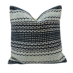 Handwoven Cotton Chenille Striped Cushion Cover – Navy Blue & Ivory Textured Decorative Pillow Cover 45x45 cm