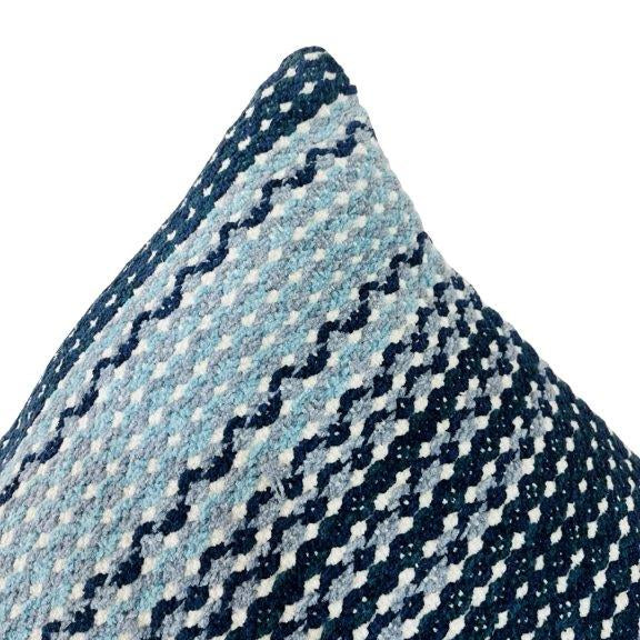Handwoven Cotton Chenille Striped Cushion Cover – Navy Blue & Ivory Textured Decorative Pillow Cover 45x45 cm