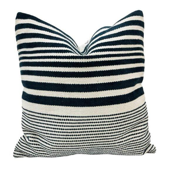 Handmade Black & White Striped Cotton Cushion Cover 45x45 cm | Woven Geometric Decorative Pillow Cover - Bulk manufacturer & supplier from Panipat, India