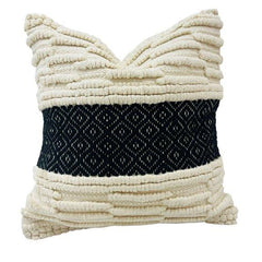 Handwoven Textured Cotton Cushion Cover – Ivory & Black Geometric Accent Pillow | 45 x 45 cm