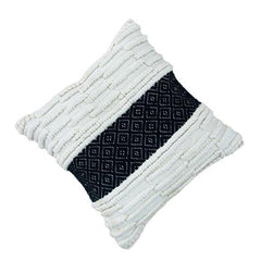 Handwoven Textured Cotton Cushion Cover – Ivory & Black Geometric Accent Pillow | 45 x 45 cm
