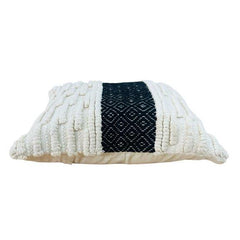 Handwoven Textured Cotton Cushion Cover – Ivory & Black Geometric Accent Pillow | 45 x 45 cm