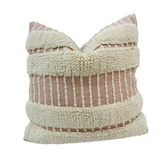 Handwoven Tufted Cotton Cushion Cover 45x45 cm | Textured Boho Stripe Cushion | Cream & Blush Pink Decorative Pillow Cover