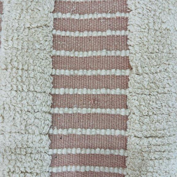 Handwoven Tufted Cotton Cushion Cover 45x45 cm | Textured Boho Stripe Cushion | Cream & Blush Pink Decorative Pillow Cover