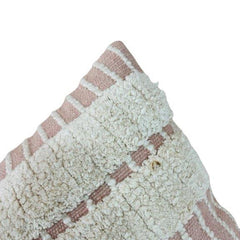 Handwoven Tufted Cotton Cushion Cover 45x45 cm | Textured Boho Stripe Cushion | Cream & Blush Pink Decorative Pillow Cover