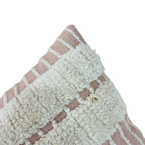 Handwoven Tufted Cotton Cushion Cover 45x45 cm | Textured Boho Stripe Cushion | Cream & Blush Pink Decorative Pillow Cover