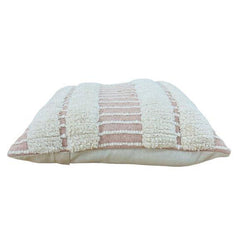 Handwoven Tufted Cotton Cushion Cover 45x45 cm | Textured Boho Stripe Cushion | Cream & Blush Pink Decorative Pillow Cover