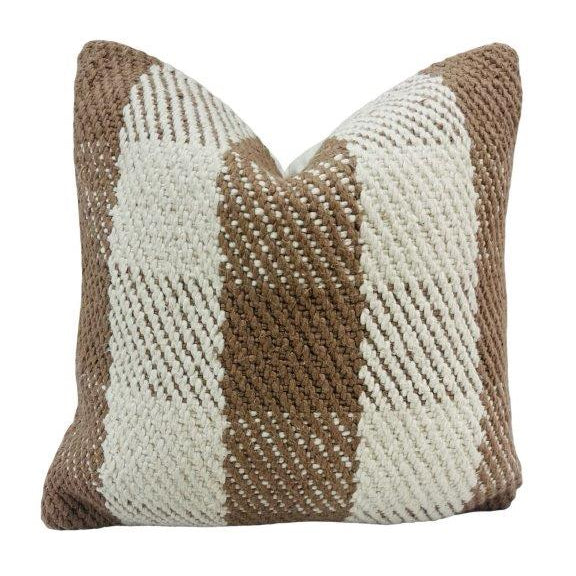 Handwoven Cotton Checkered Cushion Cover | Brown & Ivory Textured Design | 45x45 cm Decorative Throw Pillow Cover - Bulk manufacturer & supplier from Panipat, India