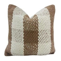 Handwoven Cotton Checkered Cushion Cover | Brown & Ivory Textured Design | 45x45 cm Decorative Throw Pillow Cover