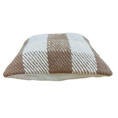 Handwoven Cotton Checkered Cushion Cover | Brown & Ivory Textured Design | 45x45 cm Decorative Throw Pillow Cover
