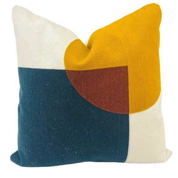 Modern Geometric Embroidered Cushion Cover 45x45 cm | Abstract Color Block Cotton Cushion Cover | Decorative Throw Pillow Cover