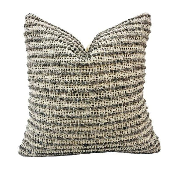 Handmade Textured Cotton Cushion Cover 45x45 cm – Woven Natural Grey Accent Pillow