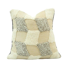 Tufted Checkered Cotton Cushion Cover | Textured Geometric Design | 45x45 cm Decorative Pillow Cover