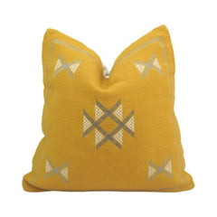 Mustard Yellow Machine Embroidered Cotton Cushion Cover 45x45 cm | Geometric Tribal Design Decorative Pillow Cover