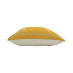 Mustard Yellow Machine Embroidered Cotton Cushion Cover 45x45 cm | Geometric Tribal Design Decorative Pillow Cover