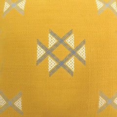 Mustard Yellow Machine Embroidered Cotton Cushion Cover 45x45 cm | Geometric Tribal Design Decorative Pillow Cover