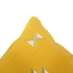 Mustard Yellow Machine Embroidered Cotton Cushion Cover 45x45 cm | Geometric Tribal Design Decorative Pillow Cover