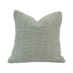 Handmade Woven Cotton Cushion Cover 45x45 cm | Textured Blue & Ivory Striped Throw Pillow Cover | Modern Boho Home Décor