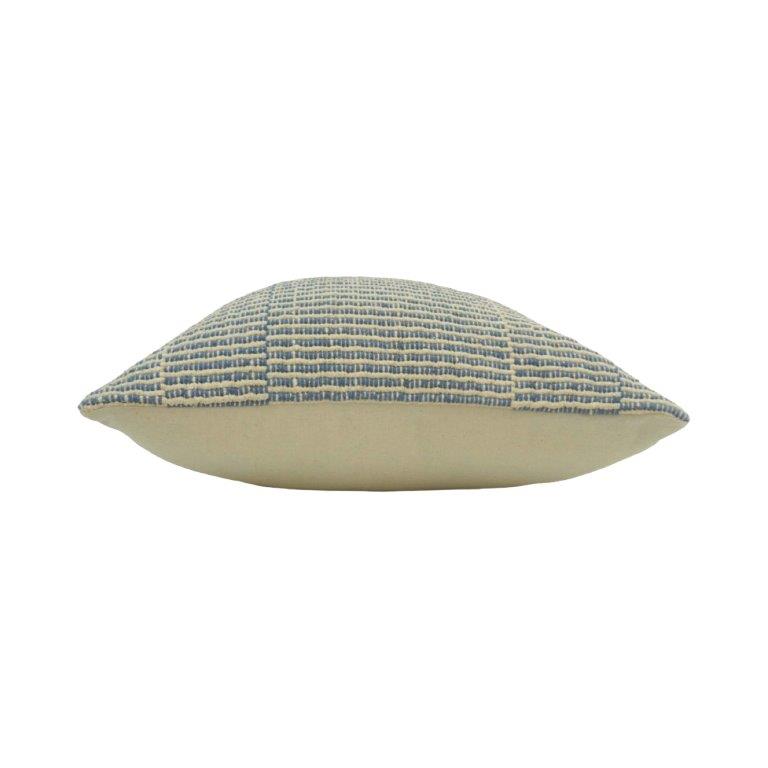 Handmade Woven Cotton Cushion Cover 45x45 cm | Textured Blue & Ivory Striped Throw Pillow Cover | Modern Boho Home Décor