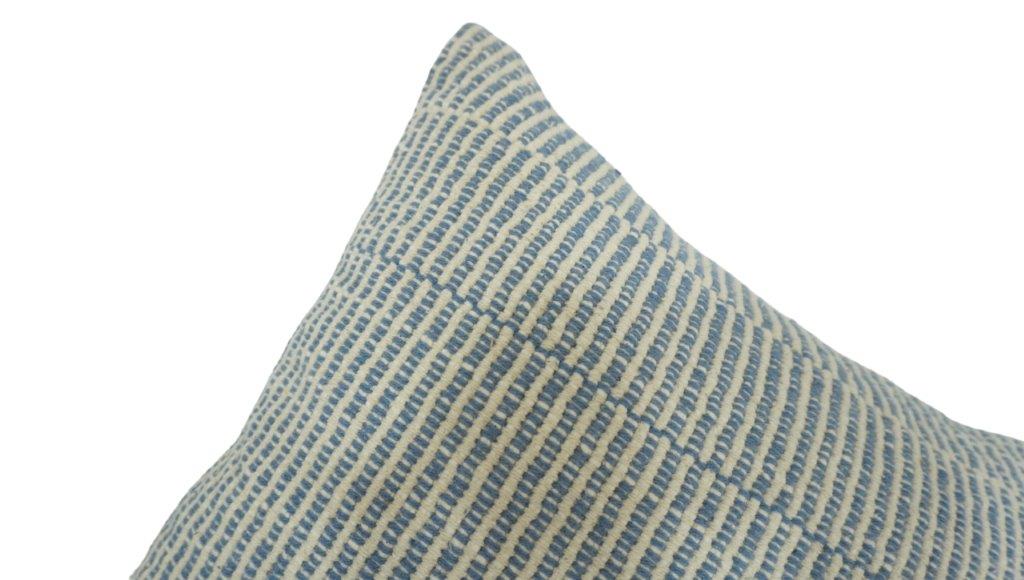 Handmade Woven Cotton Cushion Cover 45x45 cm | Textured Blue & Ivory Striped Throw Pillow Cover | Modern Boho Home Décor - Bulk manufacturer & supplier from Panipat, India