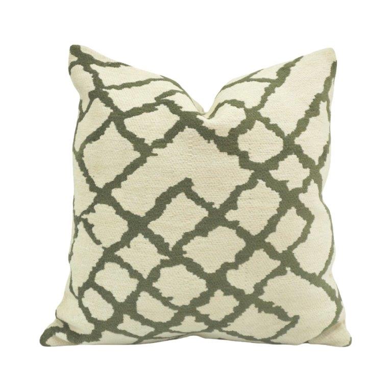Olive Trellis Jacquard Cotton Cushion Cover – 45x45 cm Geometric Woven Throw Pillow Cover - Bulk manufacturer & supplier from Panipat, India