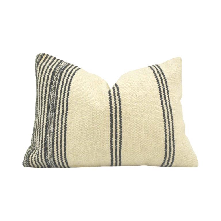 Handmade Striped Cotton Cushion Cover | Woven Black & Natural Lumbar Pillow Cover | 35x50 cm - Bulk manufacturer & supplier from Panipat, India