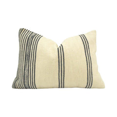 Handmade Striped Cotton Cushion Cover | Woven Black & Natural Lumbar Pillow Cover | 35x50 cm