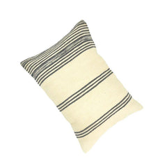 Handmade Striped Cotton Cushion Cover | Woven Black & Natural Lumbar Pillow Cover | 35x50 cm