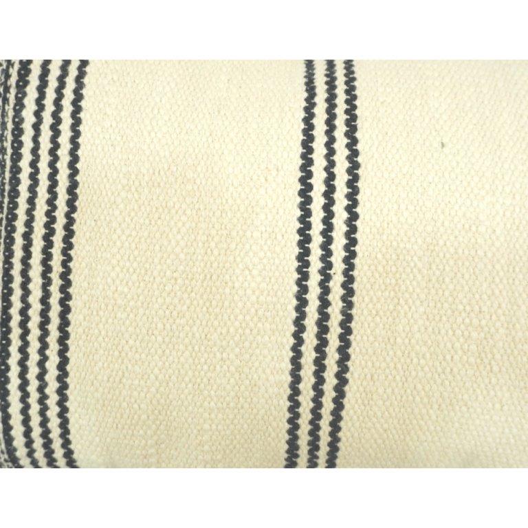 Handmade Striped Cotton Cushion Cover | Woven Black & Natural Lumbar Pillow Cover | 35x50 cm - Bulk manufacturer & supplier from Panipat, India