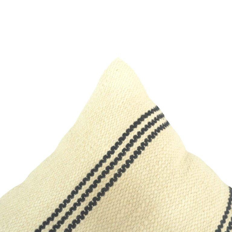 Handmade Striped Cotton Cushion Cover | Woven Black & Natural Lumbar Pillow Cover | 35x50 cm