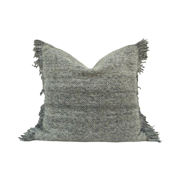 Handmade Textured Polyester Cushion Cover with Fringed Edges – Grey | 45x45 cm Decorative Throw Pillow Cover - Bulk manufacturer & supplier from Panipat, India