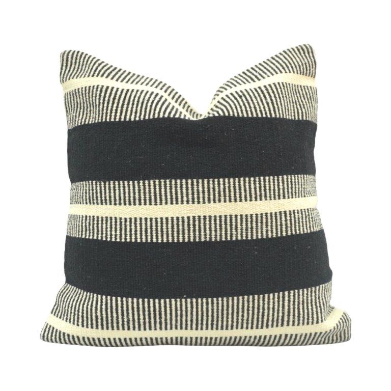Handmade Black & Ivory Striped Cotton Cushion Cover | Woven Boho Throw Pillow Cover | 45x45 cm