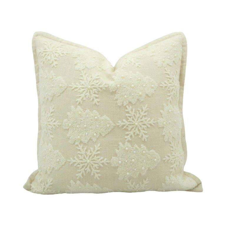 Ivory Snowflake Machine Embroidered Cushion Cover | Textured Festive Throw Pillow Cover | 45x45 cm - Bulk manufacturer & supplier from Panipat, India